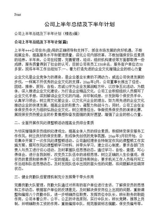 公司上半年总结及下半年计划