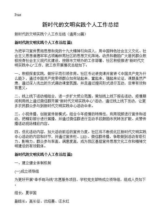 新时代的文明实践个人工作总结