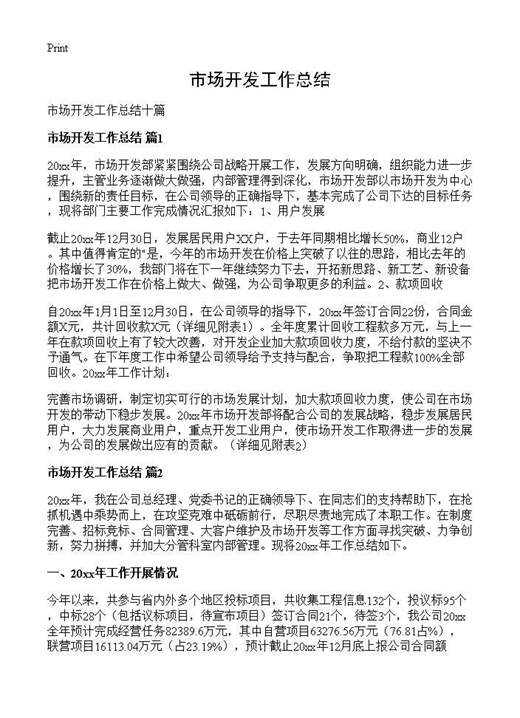 市场开发工作总结