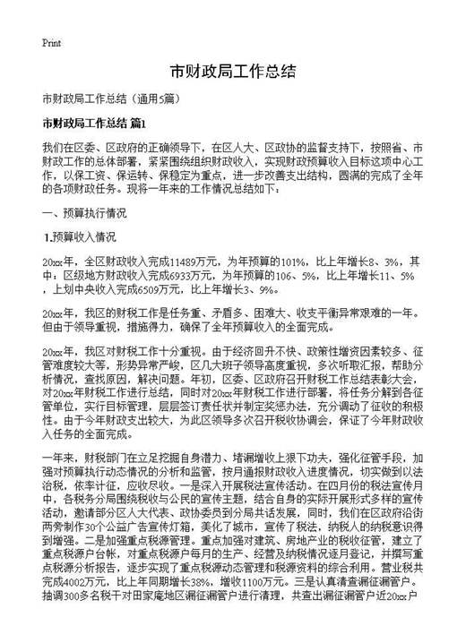 市财政局工作总结