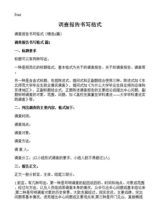 调查报告书写格式