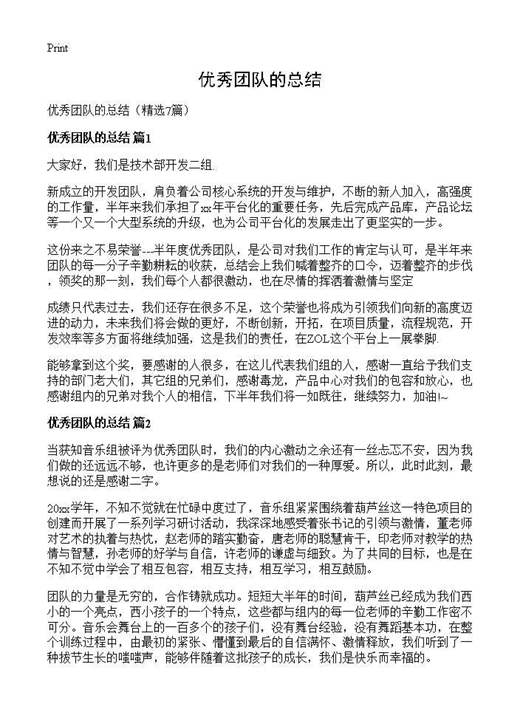 优秀团队的总结