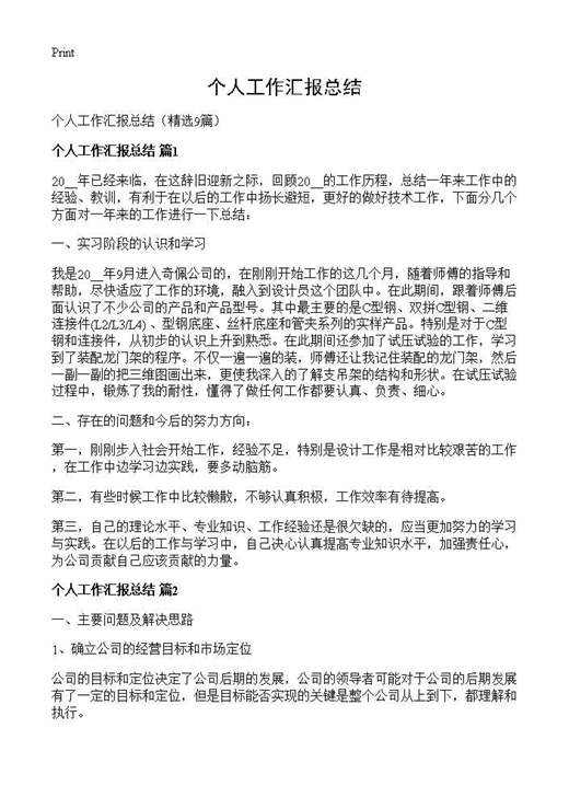 个人工作汇报总结