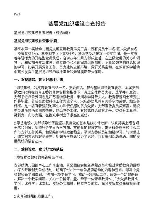 基层党组织建设自查报告