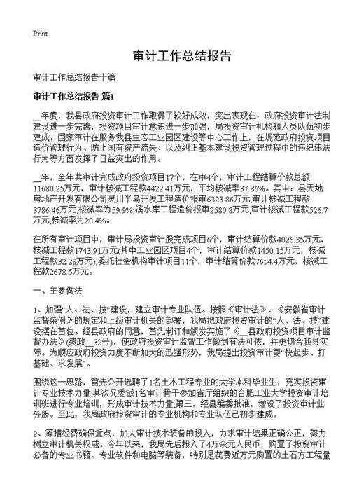 审计工作总结报告