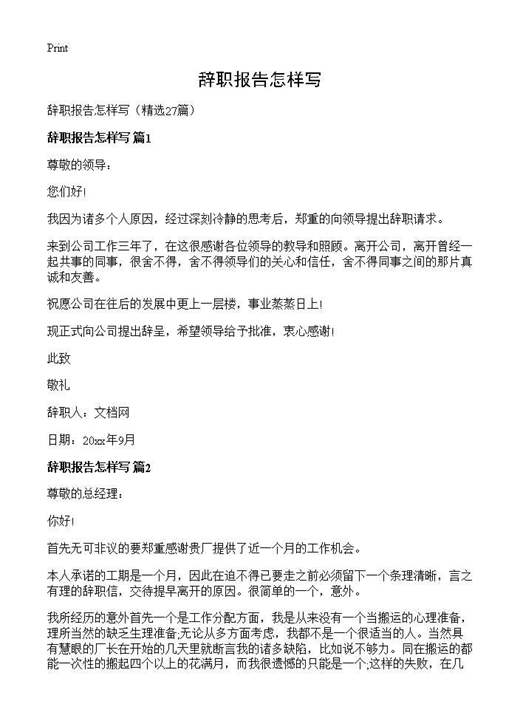 辞职报告怎样写