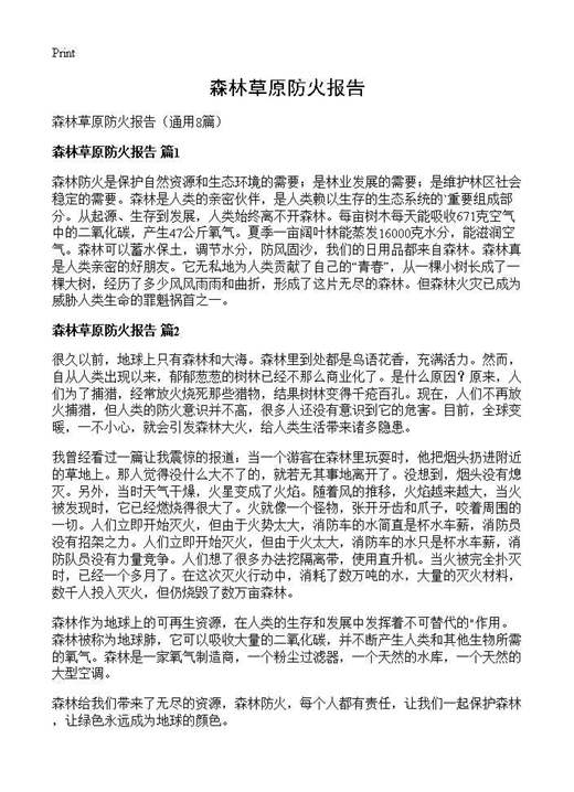 森林草原防火报告