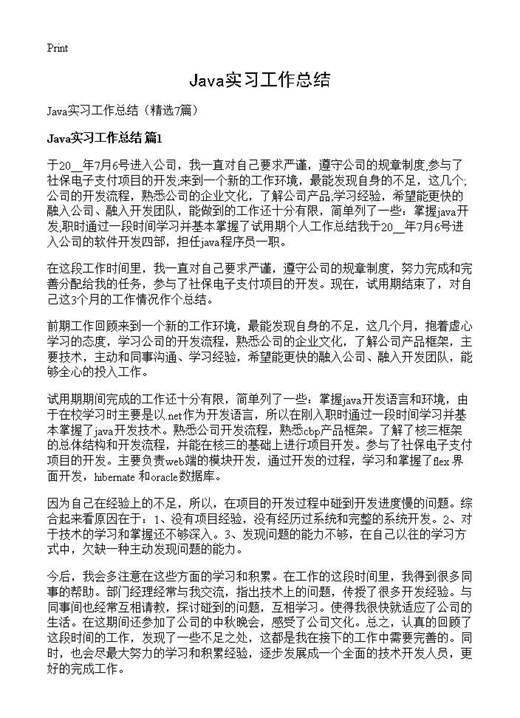 Java实习工作总结