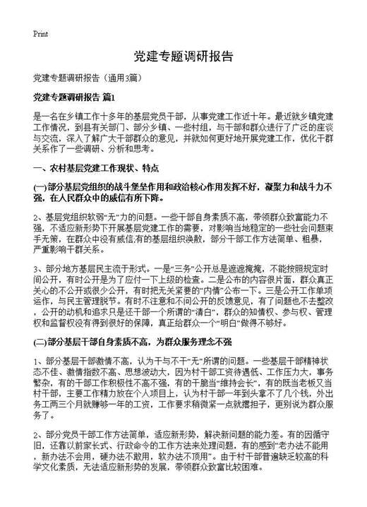 党建专题调研报告