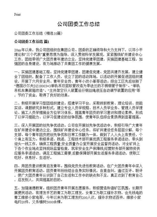 公司团委工作总结