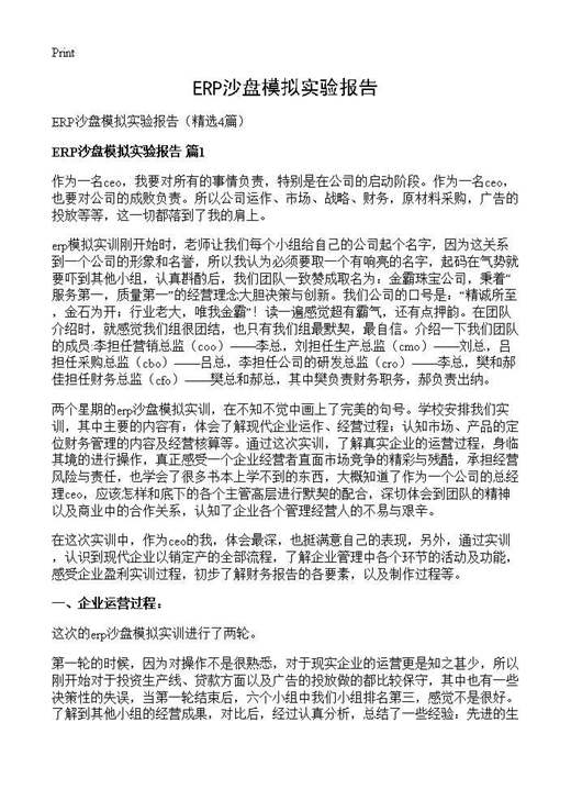 ERP沙盘模拟实验报告