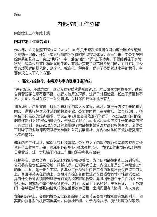 内部控制工作总结