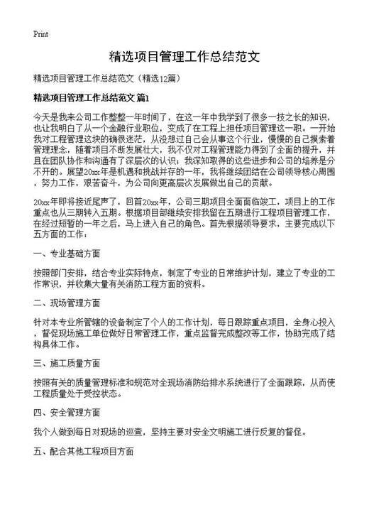 精选项目管理工作总结范文