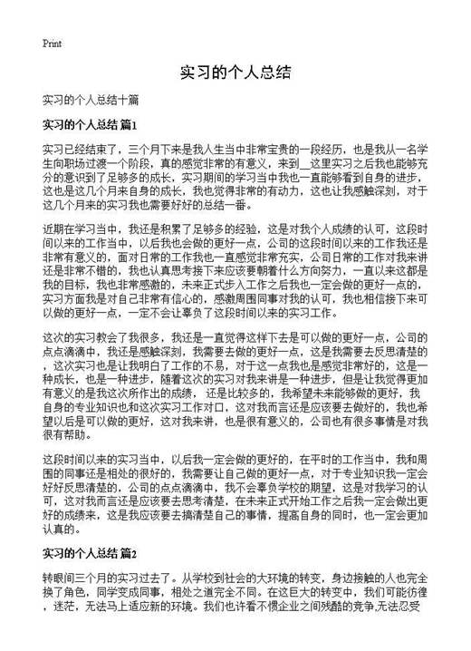 实习的个人总结