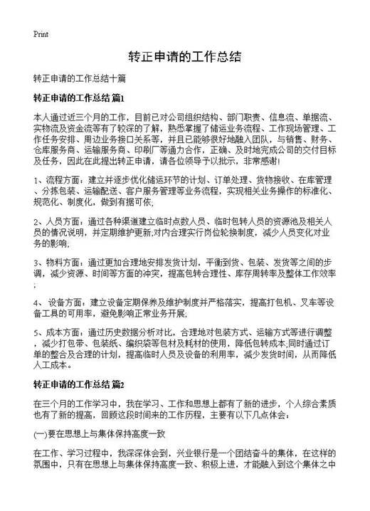 转正申请的工作总结