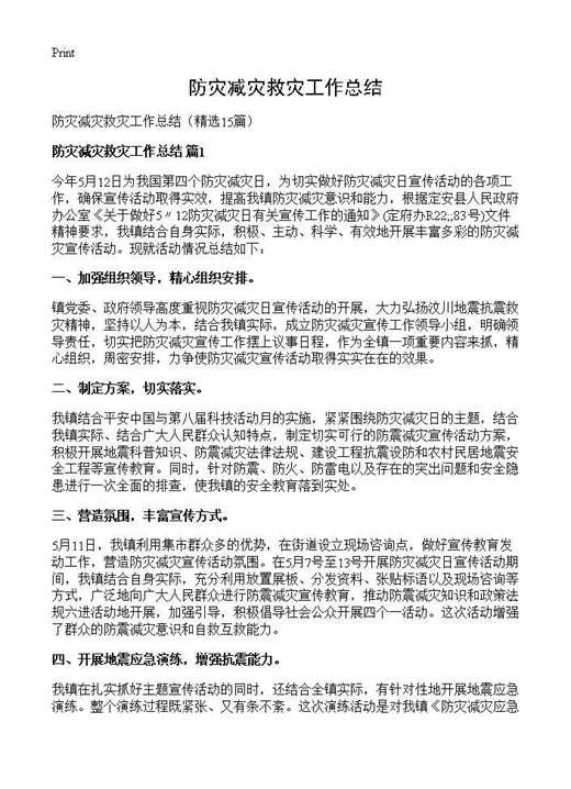 防灾减灾救灾工作总结