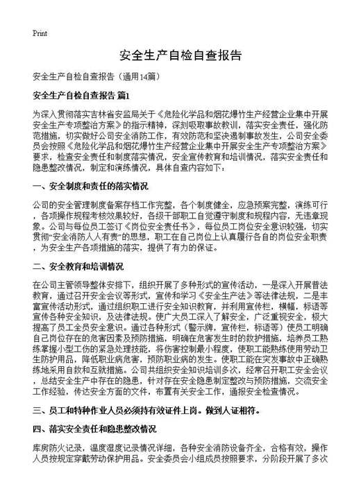 安全生产自检自查报告