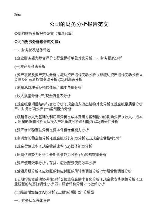 公司的财务分析报告范文