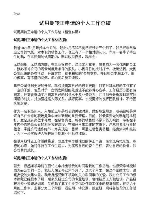 试用期转正申请的个人工作总结