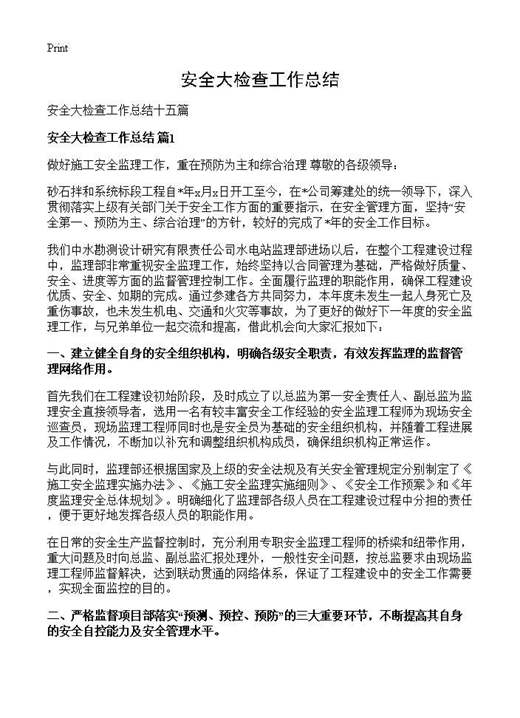 安全大检查工作总结