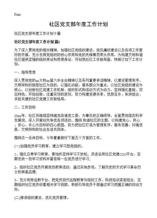 社区党支部年度工作计划