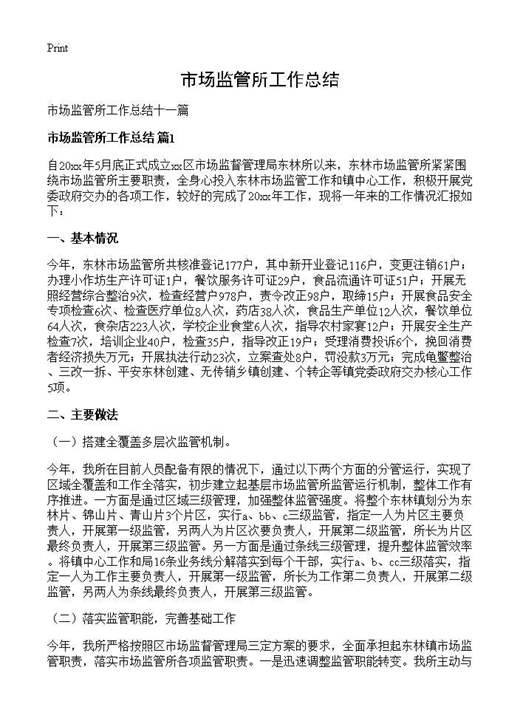 市场监管所工作总结