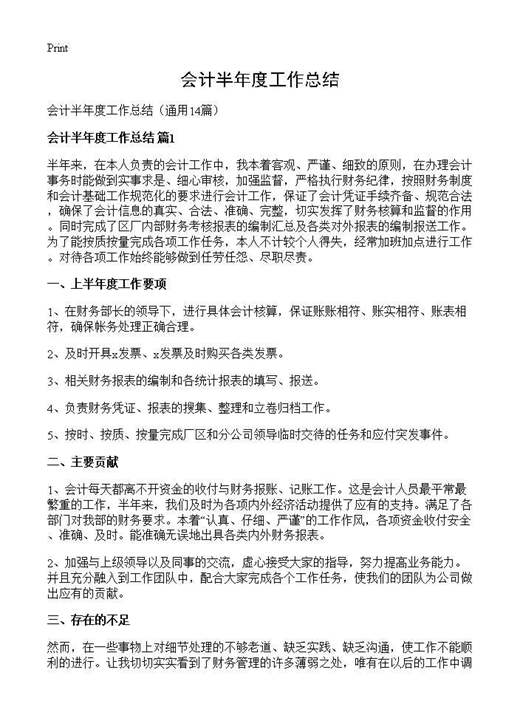 会计半年度工作总结