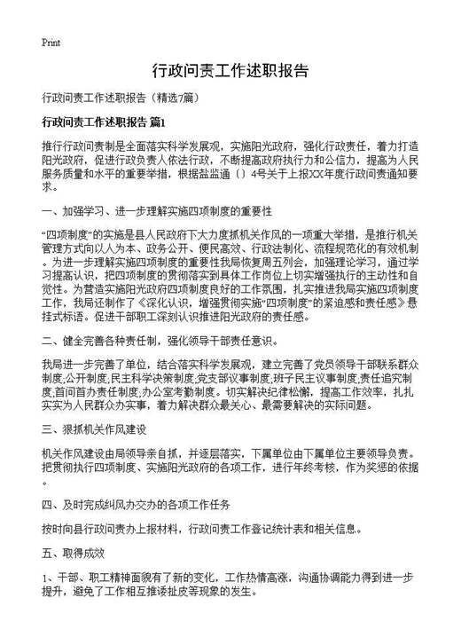 行政问责工作述职报告