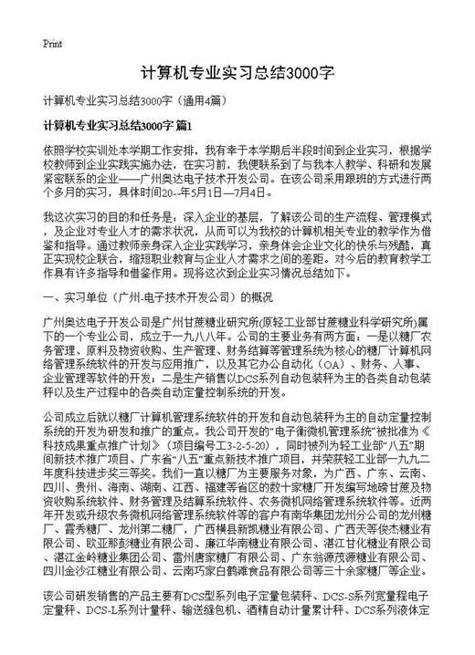 计算机专业实习总结3000字