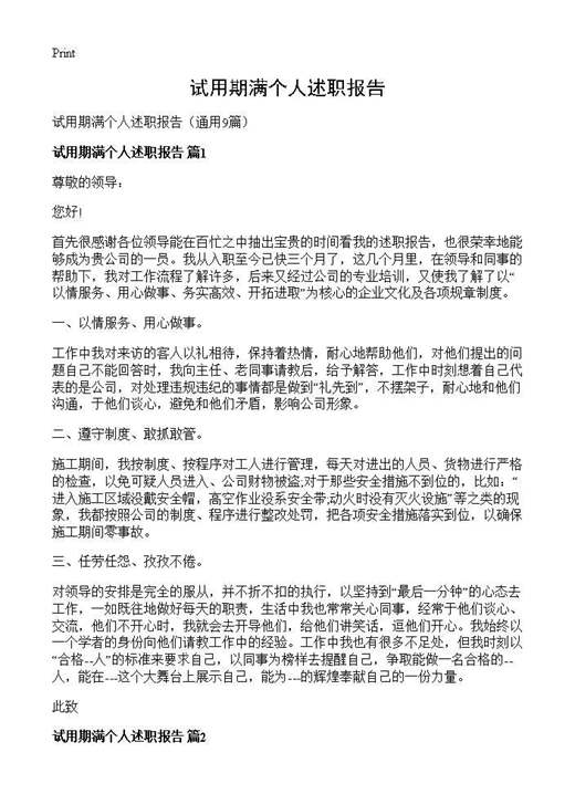 试用期满个人述职报告