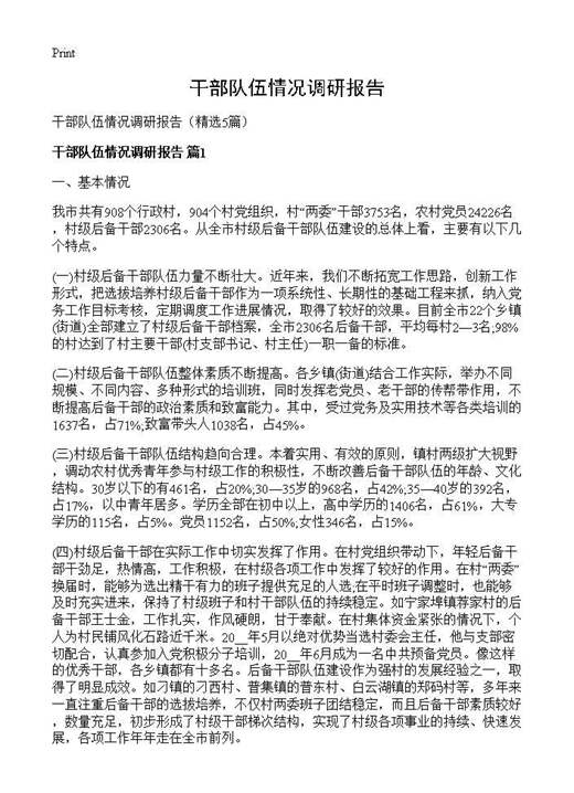 干部队伍情况调研报告