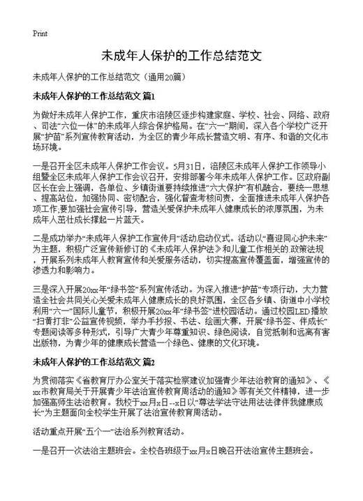 未成年人保护的工作总结范文
