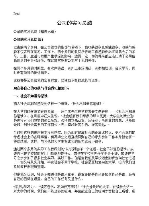 公司的实习总结