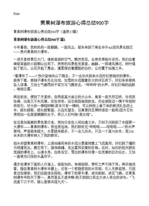 黄果树瀑布旅游心得总结900字