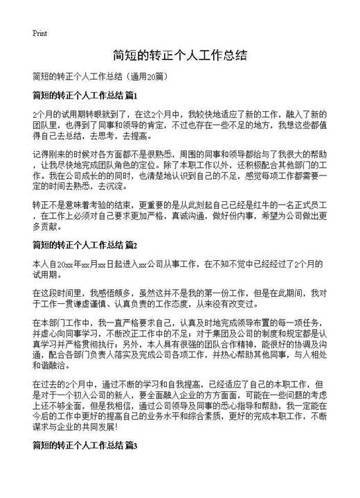 简短的转正个人工作总结