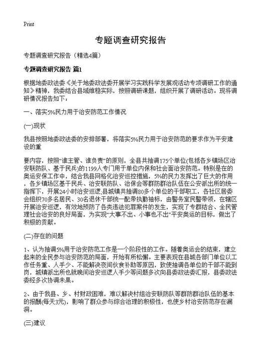 专题调查研究报告