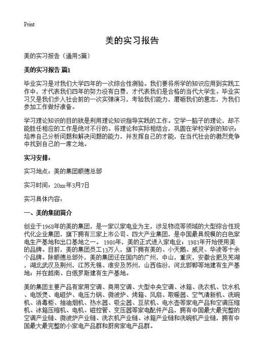 美的实习报告
