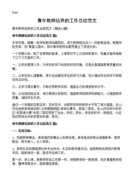 青年教师培养的工作总结范文