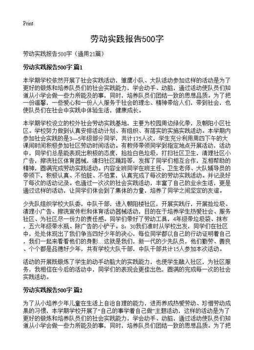 劳动实践报告500字