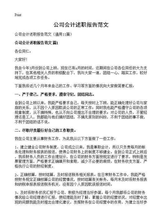 公司会计述职报告范文