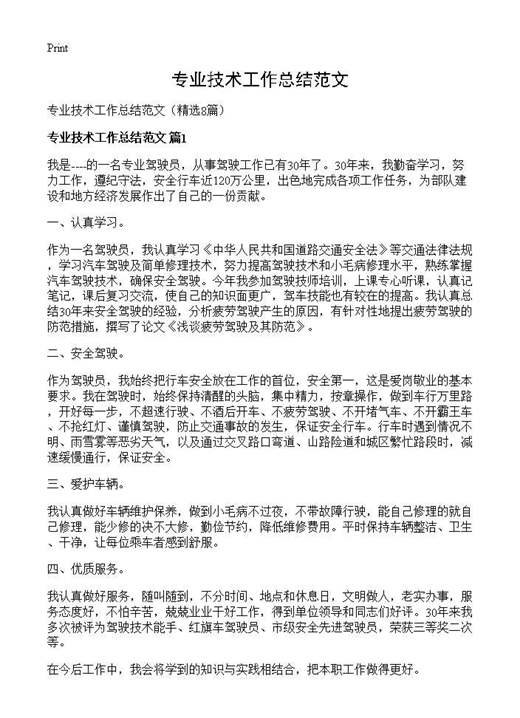 专业技术工作总结范文