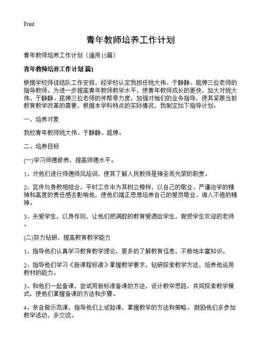 青年教师培养工作计划
