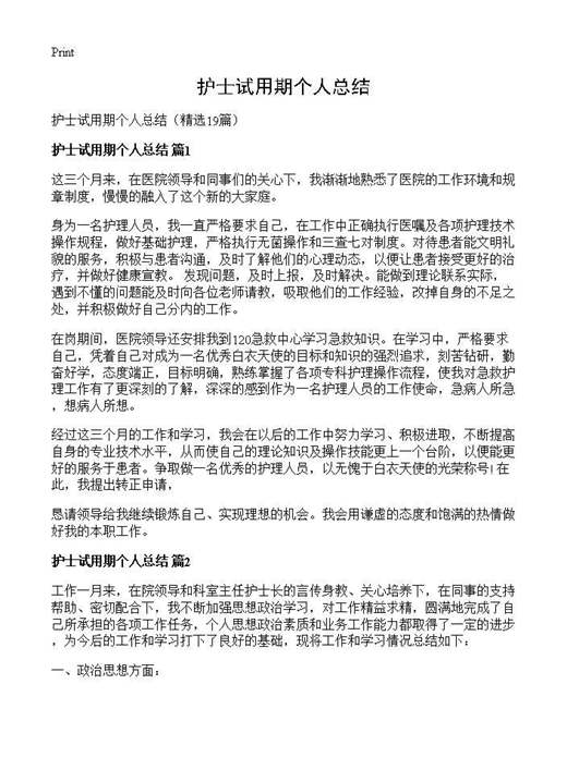 护士试用期个人总结