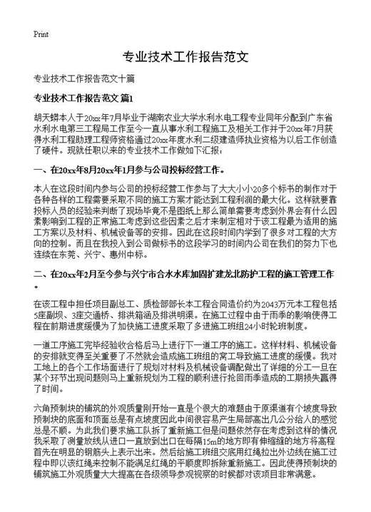 专业技术工作报告范文