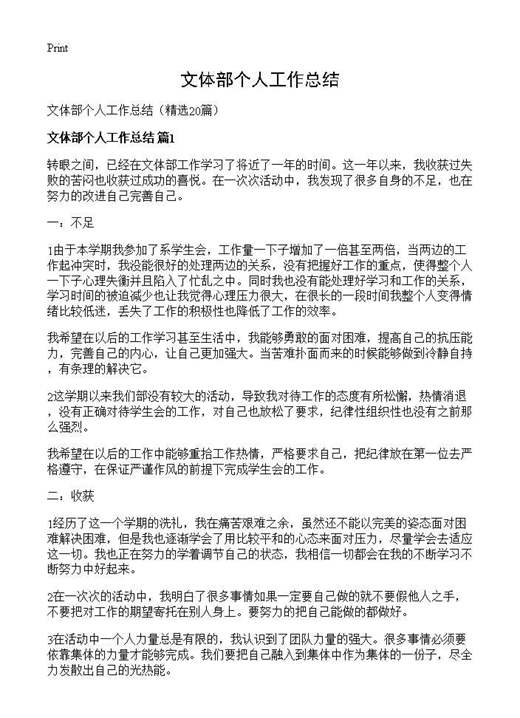 文体部个人工作总结