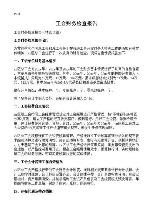 工会财务检查报告