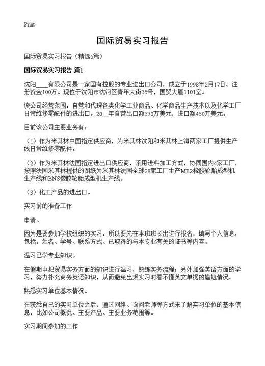 国际贸易实习报告