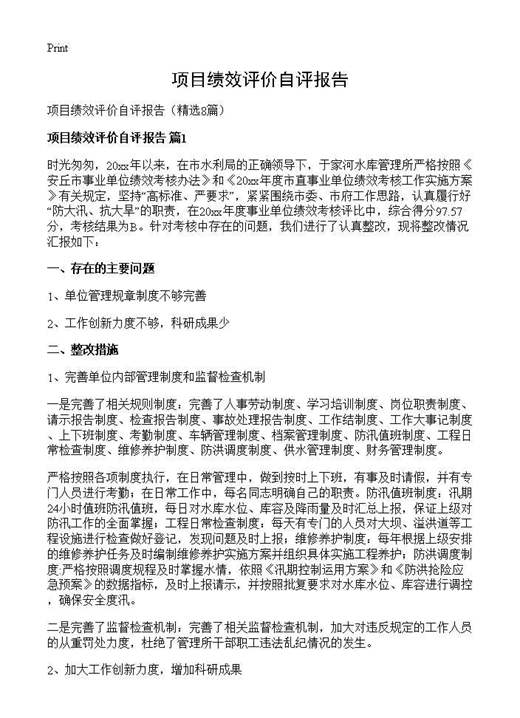 项目绩效评价自评报告