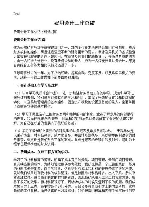 费用会计工作总结