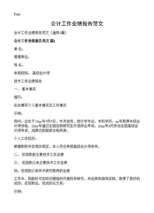 会计工作业绩报告范文